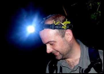 Jonathan wearing a head torch in Costa Rica