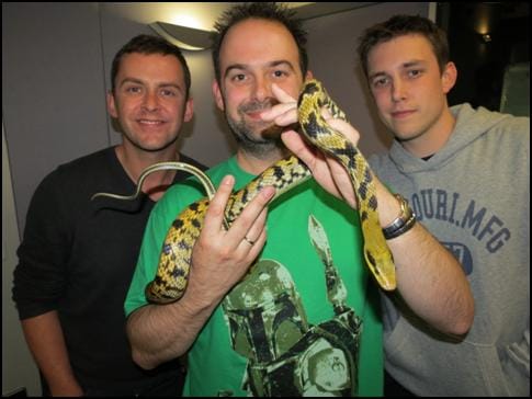 Goldie and Jonathan meeting Scott Mills and Chris Stark